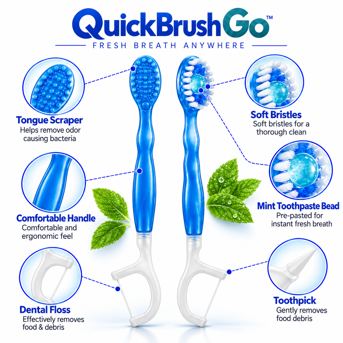 QUICK BRUSH GO - INSTANT BRUSH - MINT - RETAIL DISPLAY BOX (24 PACK)
