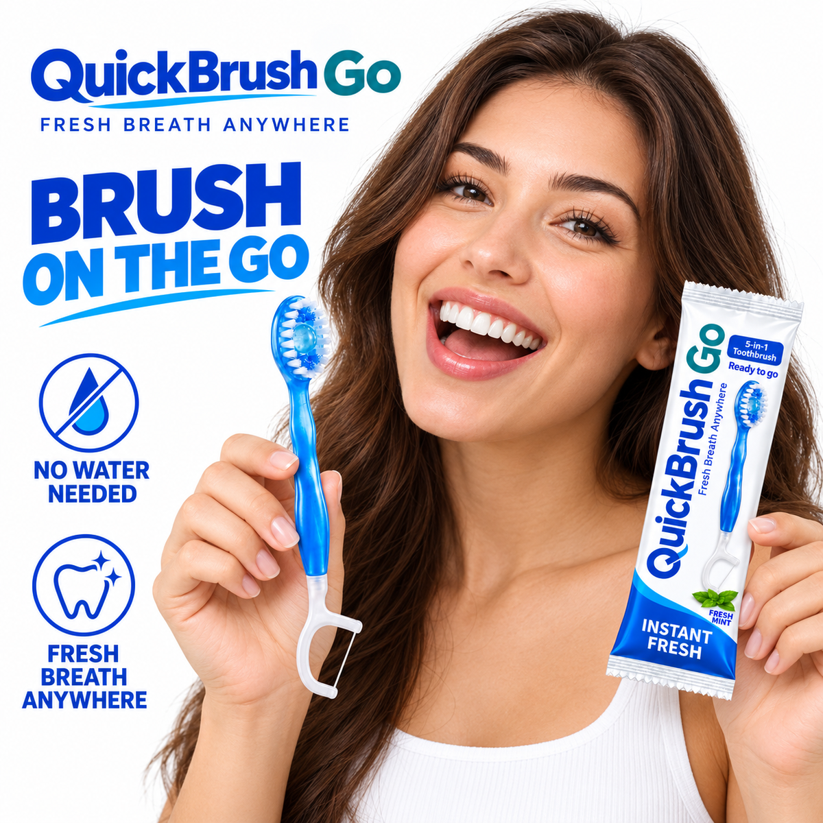 QUICK BRUSH GO - INSTANT BRUSH - MINT - RETAIL DISPLAY BOX (24 PACK)