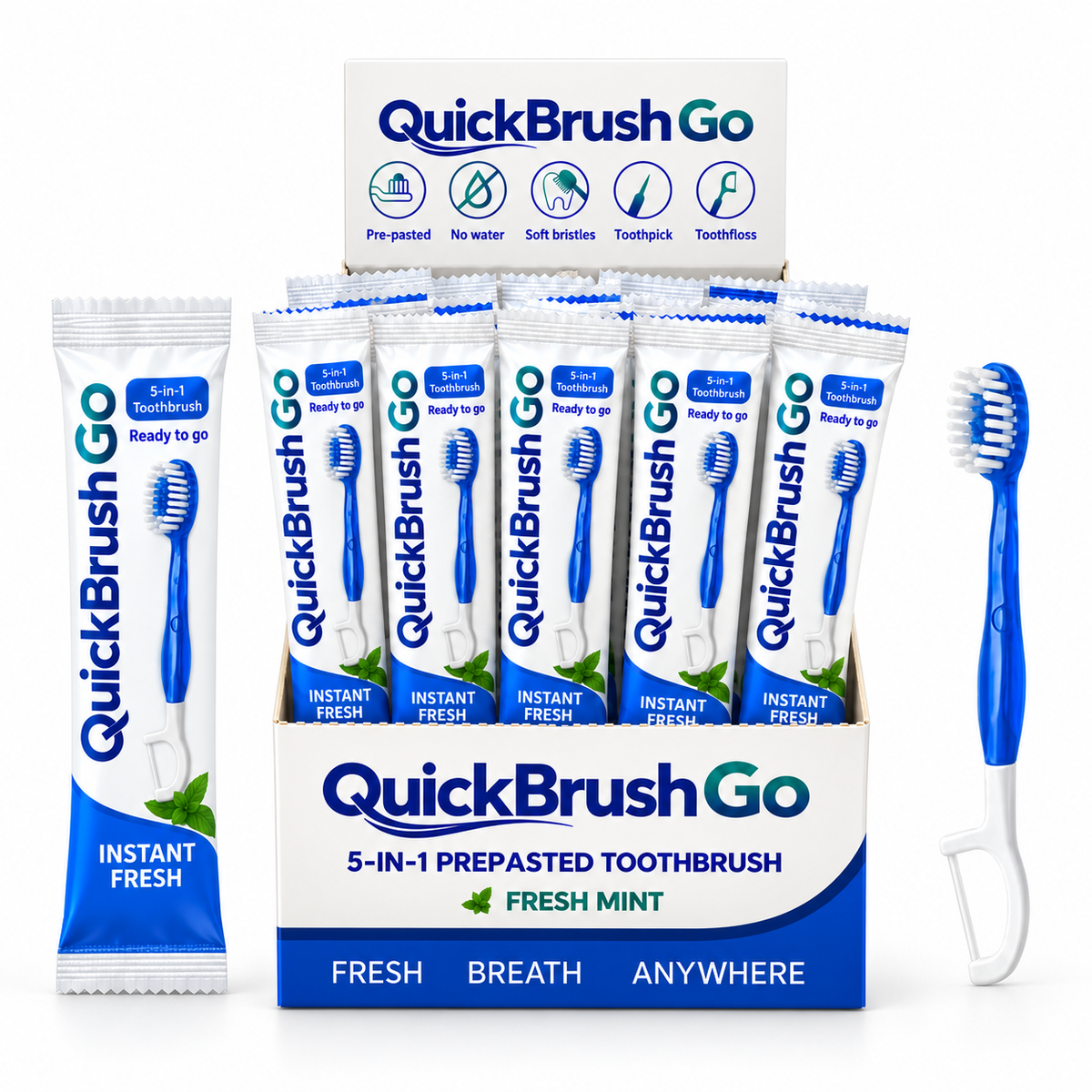 QUICK BRUSH GO - INSTANT BRUSH - MINT - RETAIL DISPLAY BOX (24 PACK)