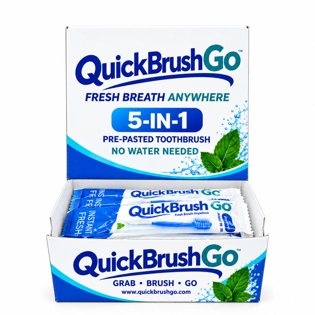 QUICK BRUSH GO - INSTANT BRUSH - MINT - RETAIL DISPLAY BOX