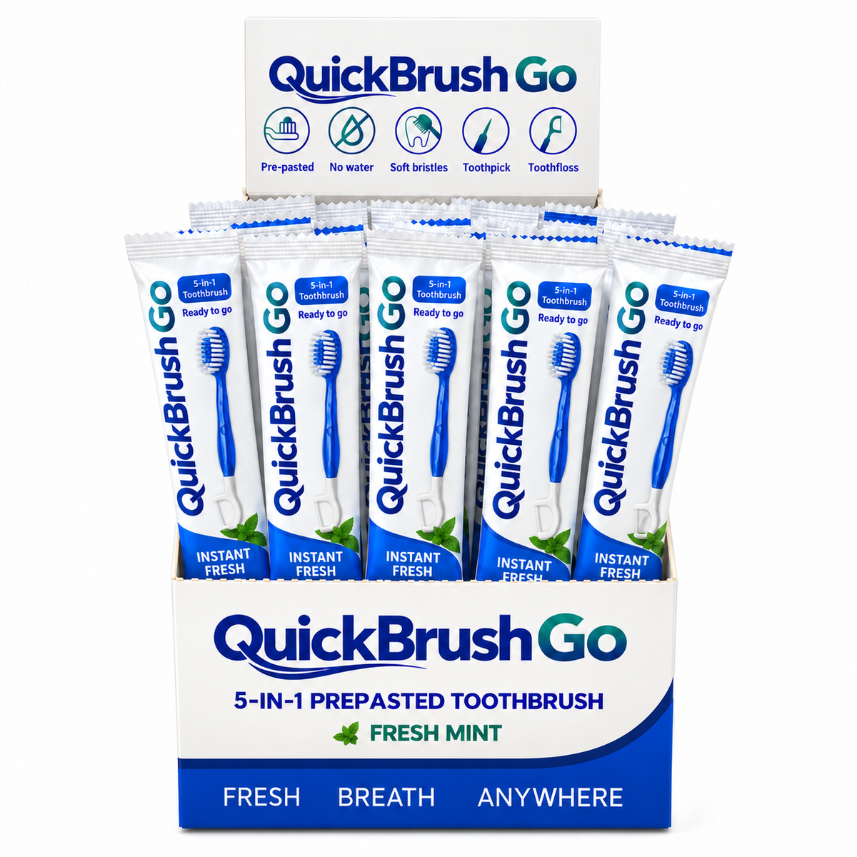 QUICK BRUSH GO - INSTANT BRUSH - MINT - RETAIL DISPLAY BOX (24 PACK)